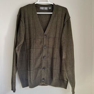 Oscar de la Renta Olive Green 90s Grandpa Button Front Cardigan Size XXL